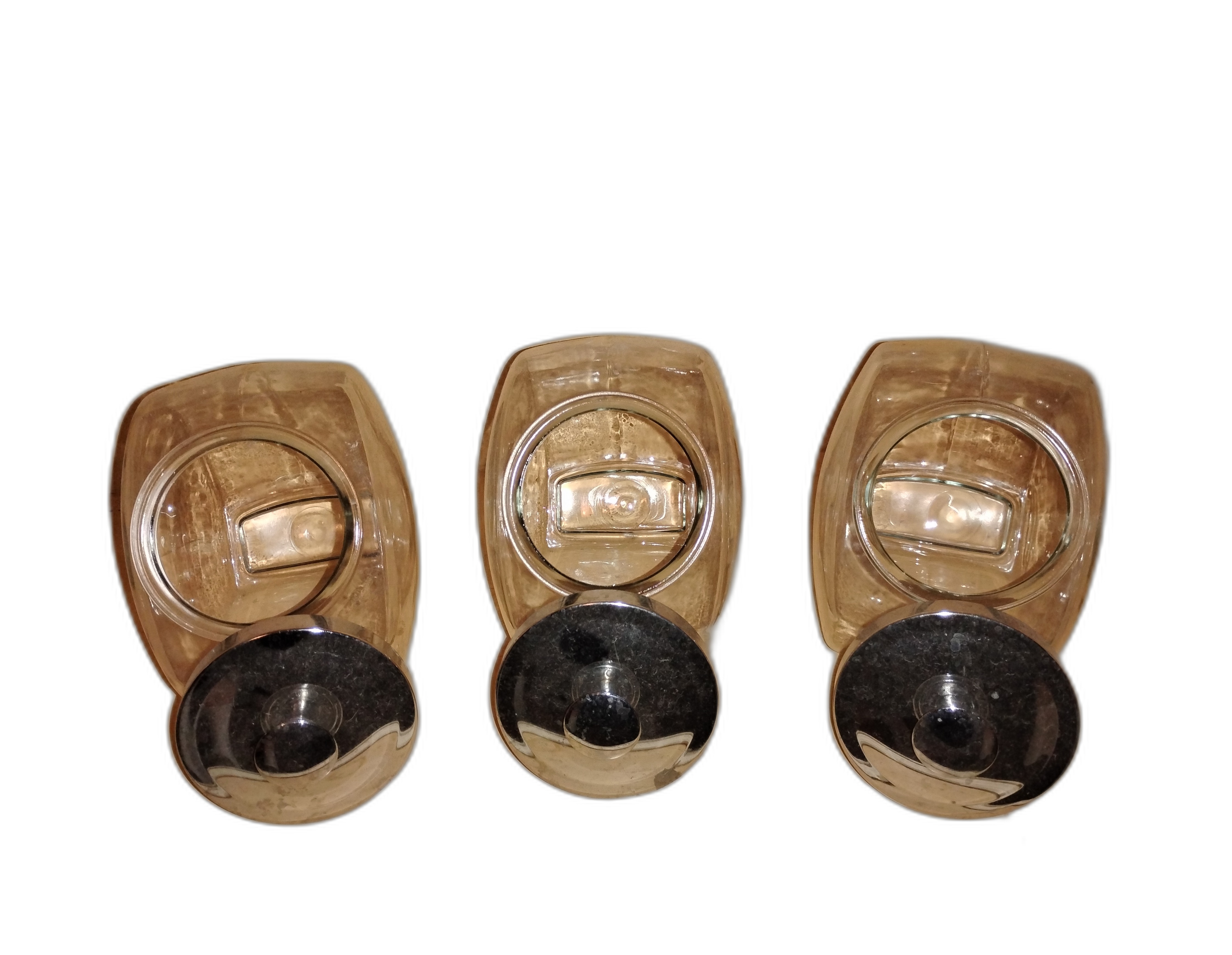 Vintage Glass Storage Jars with metal  Lids - Set of 3